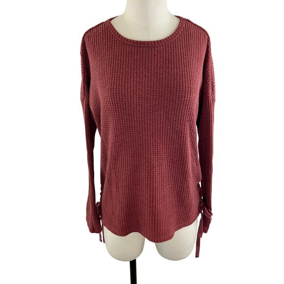 Z Supply Mauve Long Sleeve Waffle Knit Lace-Up Side Cotton Blend Top M NWOT - Picture 1 of 9